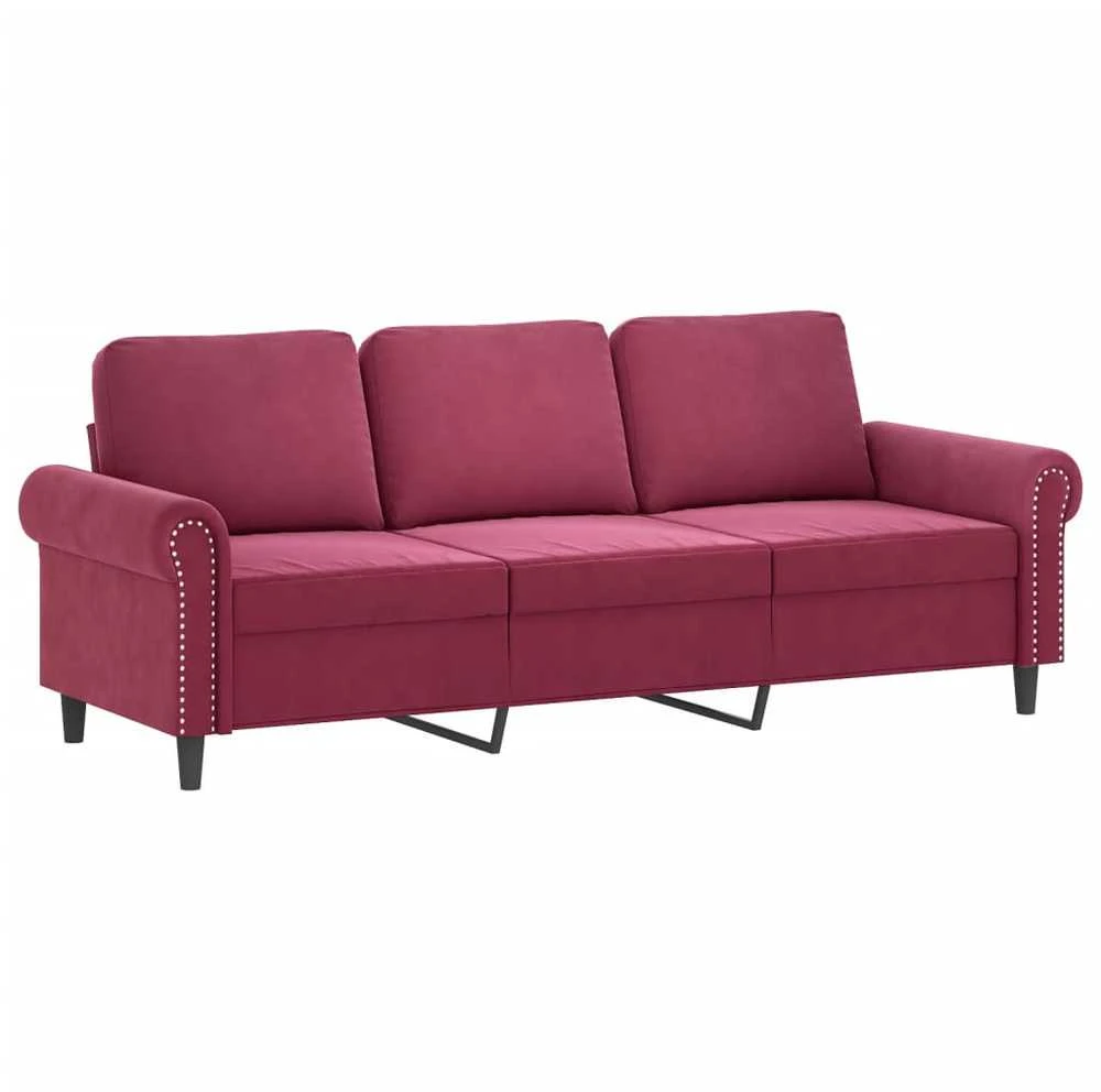 Sofa Sofos komplektas su pagalvėlėmis, 3 dalių, vyno, aksomas