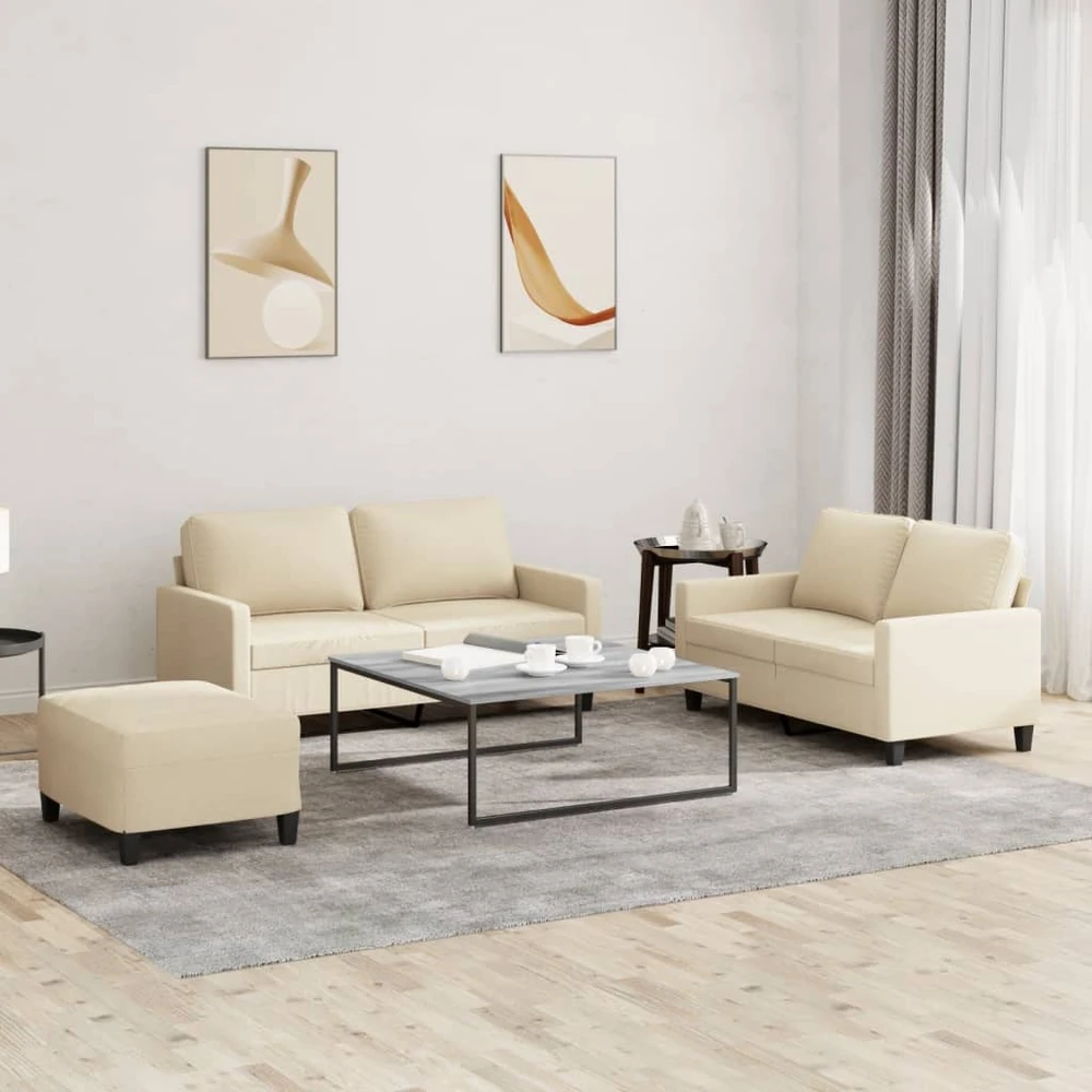 Sofa Sofos komplektas su pagalvėlėmis, 3 dalių, kreminis, audinys