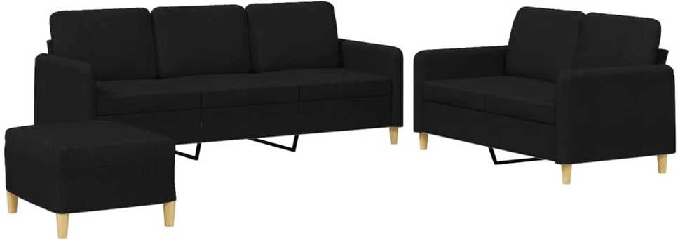 Sofa Sofos komplektas su pagalvėlėmis, 3 dalių, juodas, audinys