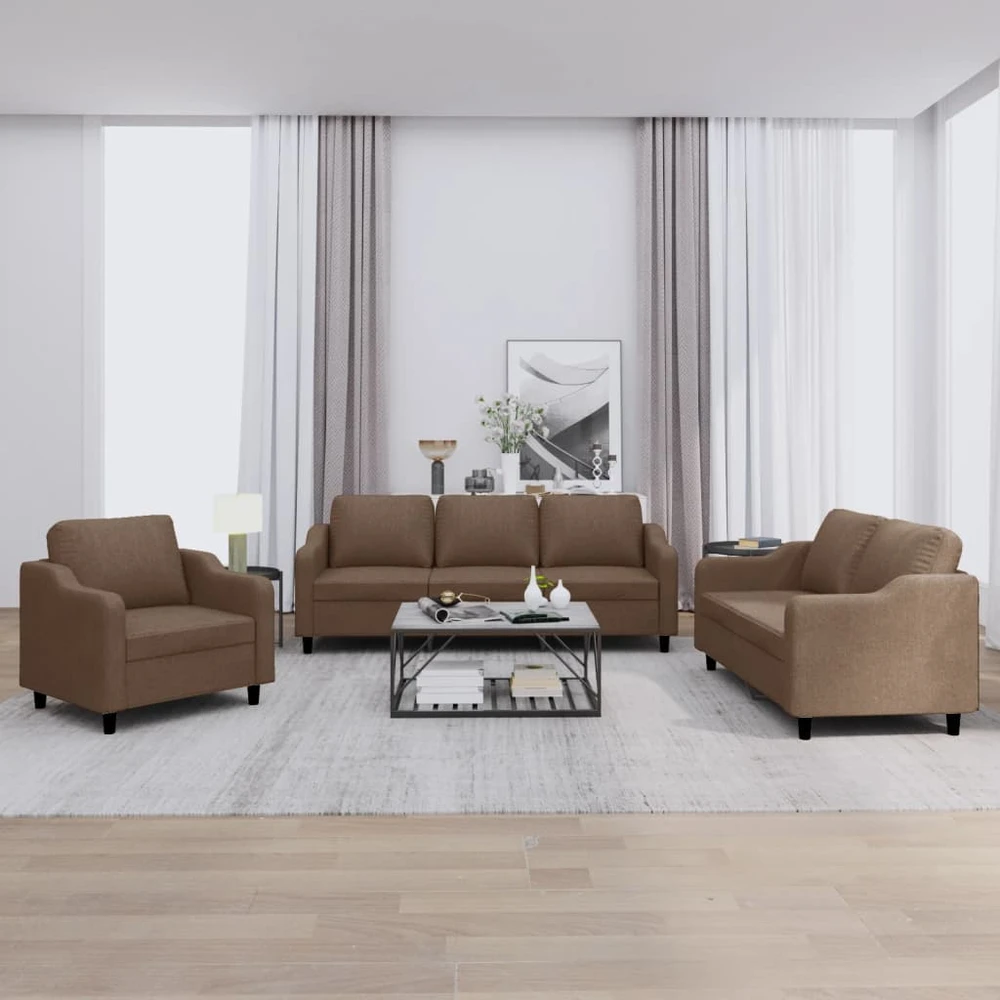 Sofa Sofos komplektas su pagalvėlėmis, 3 dalių, rudas, audinys