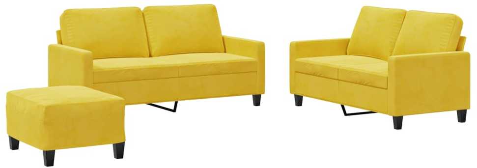 Sofa Sofos komplektas su pagalvėlėmis, 3 dalių, geltonas, aksomas