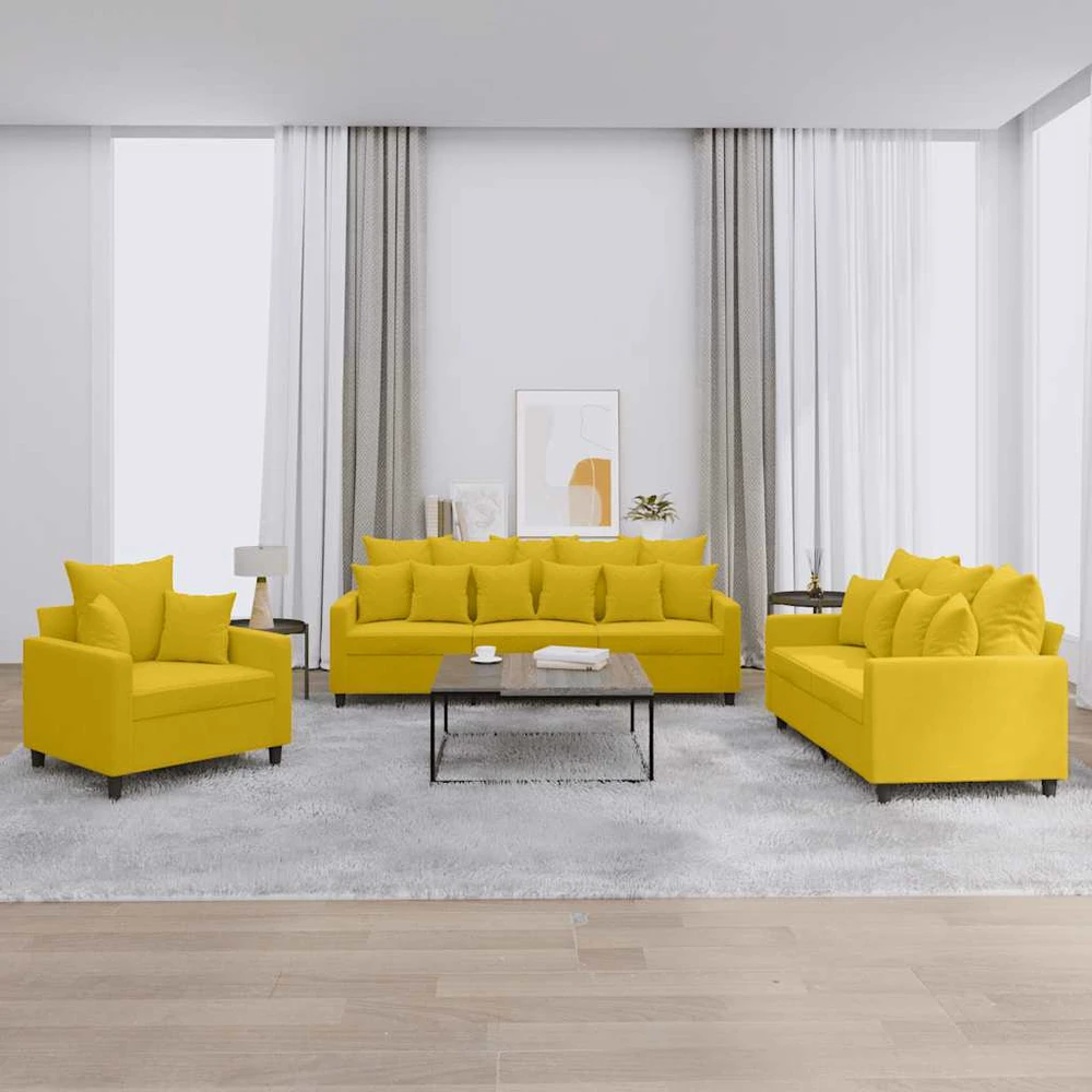 Sofa Sofos komplektas su pagalvėlėmis, 3 dalių, geltonas, aksomas