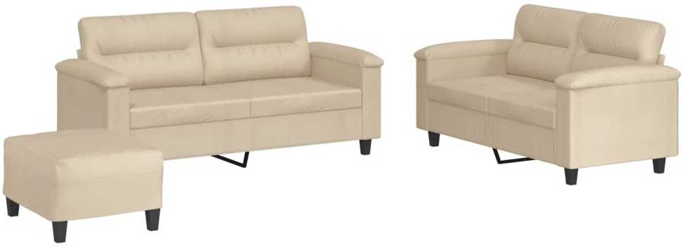 Sofa Sofos komplektas su pagalvėlėmis, 3 dalių, kreminis, audinys