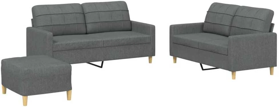 Sofa Sofos komplektas su pagalvėlėmis, 3 dalių, pilkas, audinys