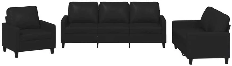 Sofa Sofos komplektas su pagalvėlėmis, 3 dalių, juodas, dirbtinė oda