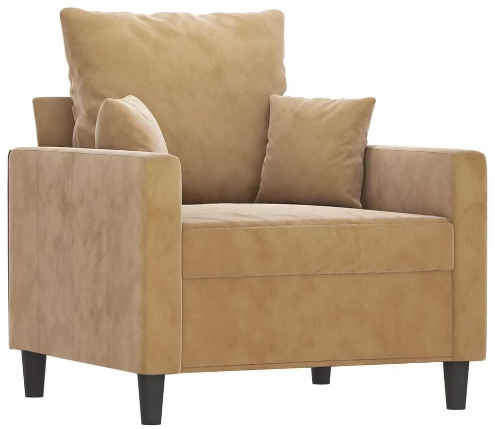 Sofa Sofos komplektas su pagalvėlėmis, 3 dalių, rudas, aksomas