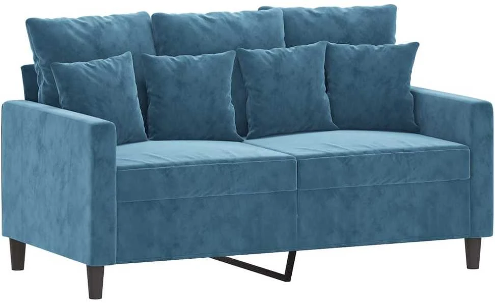 Sofa Sofos komplektas su pagalvėlėmis, 3 dalių, mėlynas, aksomas