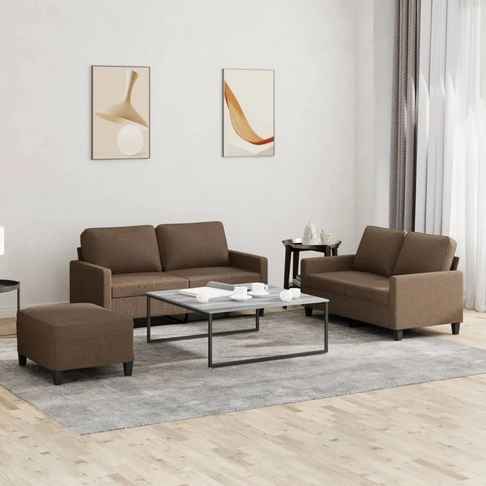 Sofa Sofos komplektas su pagalvėlėmis, 3 dalių, rudas, audinys