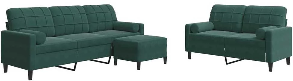 Sofa Sofos komplektas su pagalvėlėmis, 3 dalių, žalias, aksomas