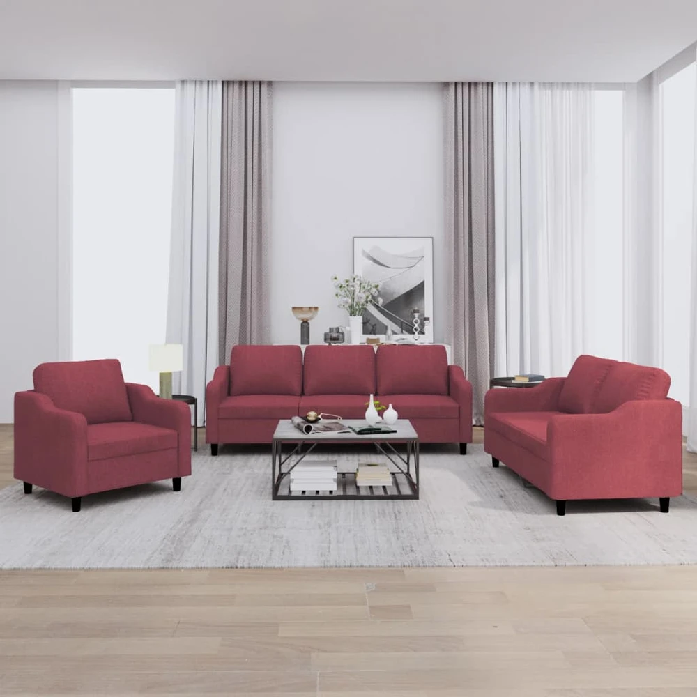 Sofa Sofos komplektas su pagalvėlėmis, 3 dalių, vyno, audinys