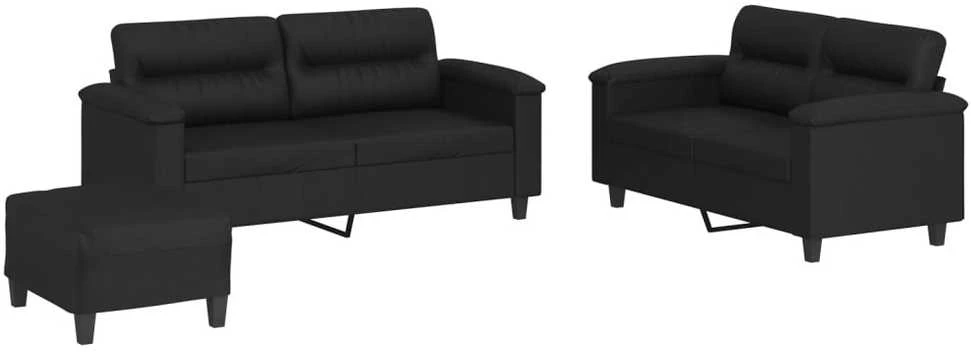 Sofa Sofos komplektas su pagalvėlėmis, 3 dalių, juodas, dirbtinė oda