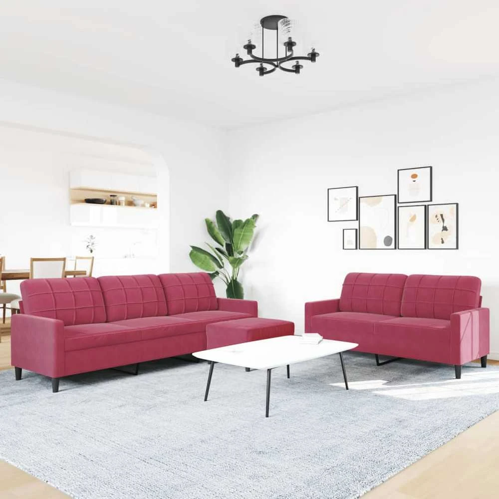 Sofa Sofos komplektas su pagalvėlėmis, 3 dalių, vyno, aksomas