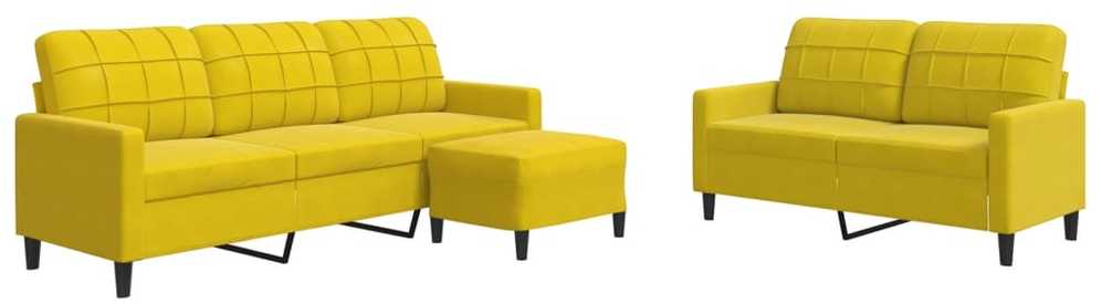 Sofa Sofos komplektas su pagalvėlėmis, 3 dalių, geltonas, aksomas