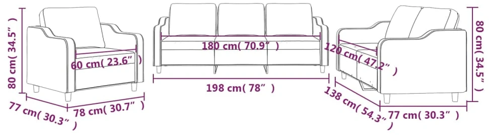 Sofa Sofos komplektas su pagalvėlėmis, 3 dalių, rudas, audinys