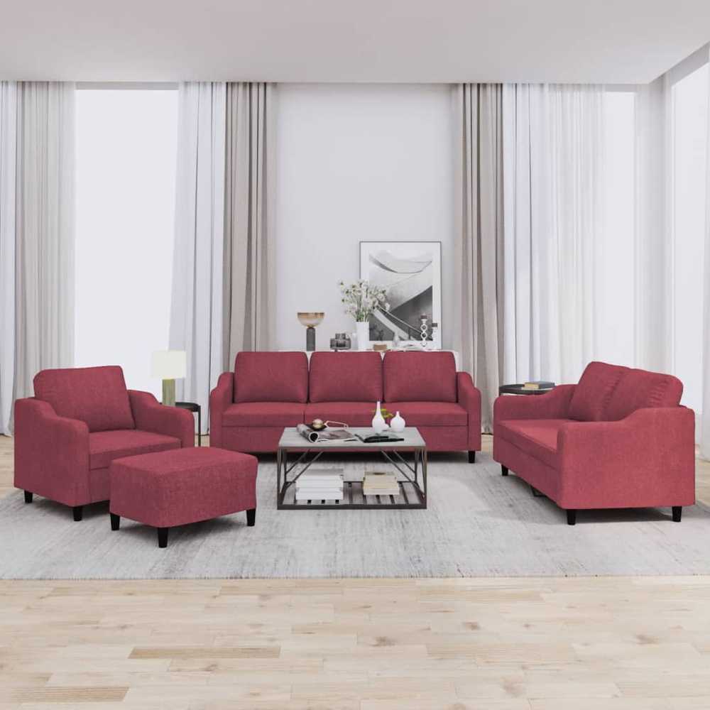 Sofa Sofos komplektas su pagalvėlėmis, 4 dalių, vyno, audinys