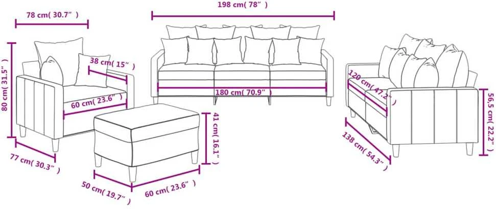 Sofa Sofos komplektas su pagalvėlėmis, 4 dalių, juodas, aksomas