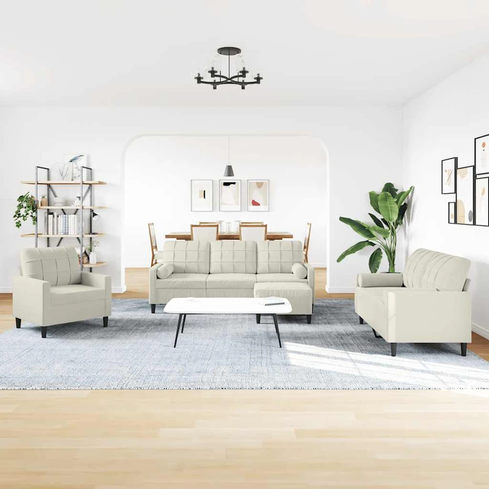 Sofa Sofos komplektas su pagalvėlėmis, 4 dalių, kreminis, aksomas