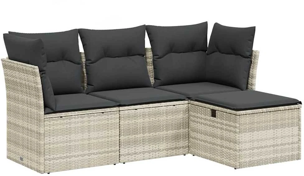 Sofa Sofos komplektas su pagalvėlėmis, 4 dalių, pilkas, poliratanas