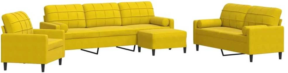 Sofa Sofos komplektas su pagalvėlėmis, 4 dalių, geltonas, aksomas