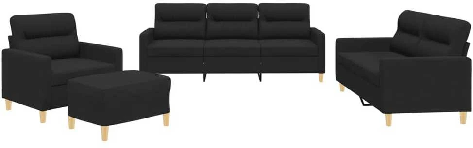 Sofa Sofos komplektas su pagalvėlėmis, 4 dalių, juodas, audinys
