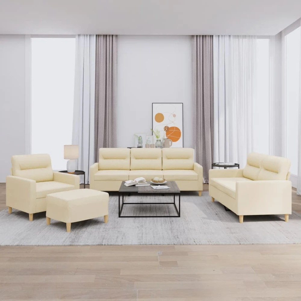 Sofa Sofos komplektas su pagalvėlėmis, 4 dalių, kreminis, audinys