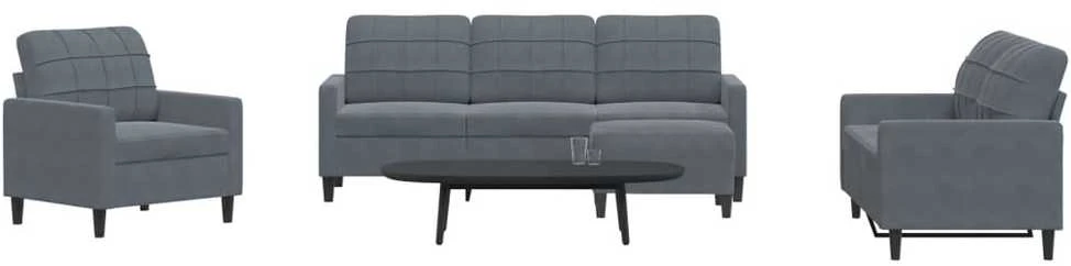 Sofa Sofos komplektas su pagalvėlėmis, 4 dalių, pilkas, aksomas
