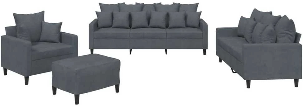 Sofa Sofos komplektas su pagalvėlėmis, 4 dalių, pilkas, aksomas
