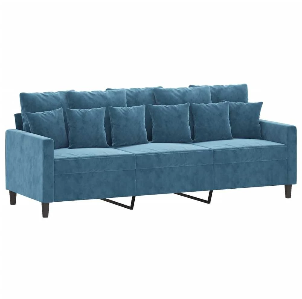 Sofa Sofos komplektas su pagalvėlėmis, 4 dalių, mėlynas, aksomas