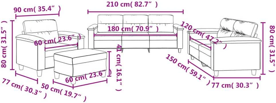 Sofa Sofos komplektas su pagalvėlėmis, 4 dalių, pilkas, audinys
