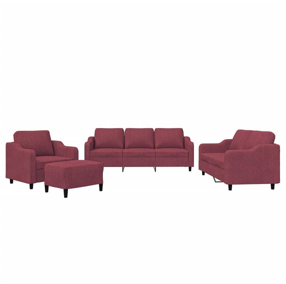 Sofa Sofos komplektas su pagalvėlėmis, 4 dalių, vyno, audinys