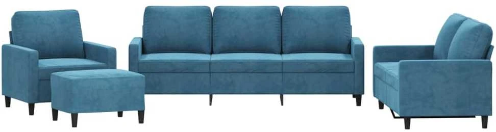 Sofa Sofos komplektas su pagalvėlėmis, 4 dalių, mėlynas, aksomas
