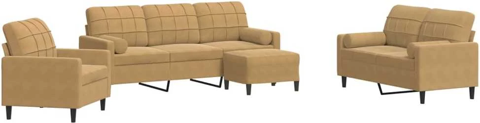 Sofa Sofos komplektas su pagalvėlėmis, 4 dalių, rudas, aksomas