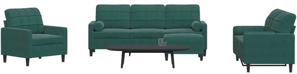 Sofa Sofos komplektas su pagalvėlėmis, 4 dalių, žalias, aksomas
