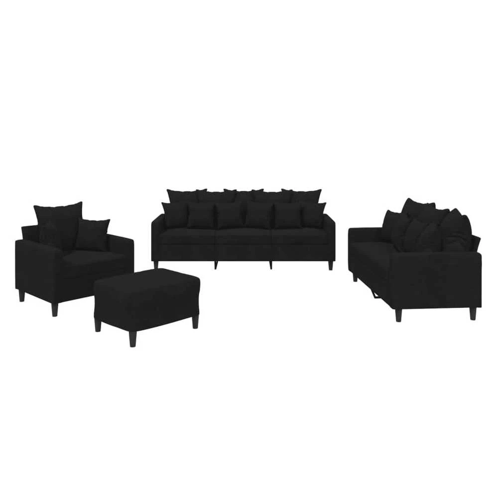 Sofa Sofos komplektas su pagalvėlėmis, 4 dalių, juodas, aksomas