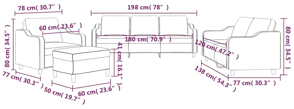 Sofa Sofos komplektas su pagalvėlėmis, 4 dalių, juodas, audinys