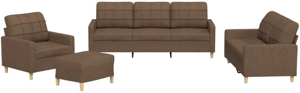 Sofa Sofos komplektas su pagalvėlėmis, 4 dalių, rudas, audinys