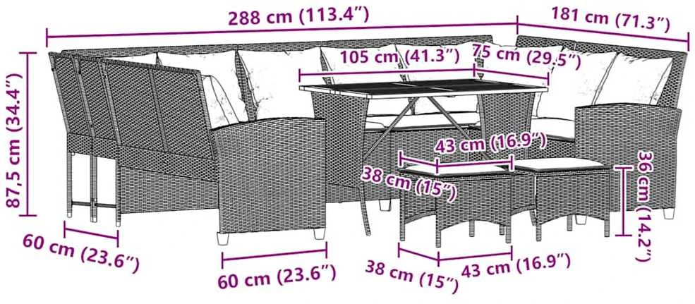Sofa Sofos komplektas su pagalvėlėmis, 4 dalių, smėlio, poliratanas