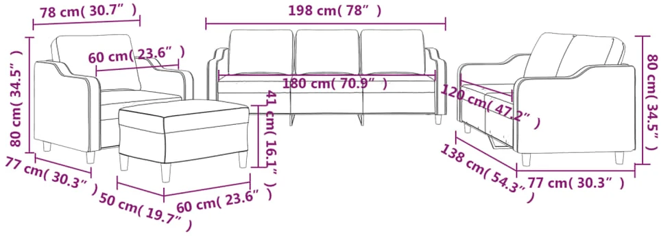 Sofa Sofos komplektas su pagalvėlėmis, 4 dalių, pilkas, audinys
