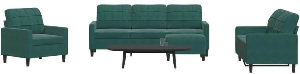 Sofa Sofos komplektas su pagalvėlėmis, 4 dalių, žalias, aksomas