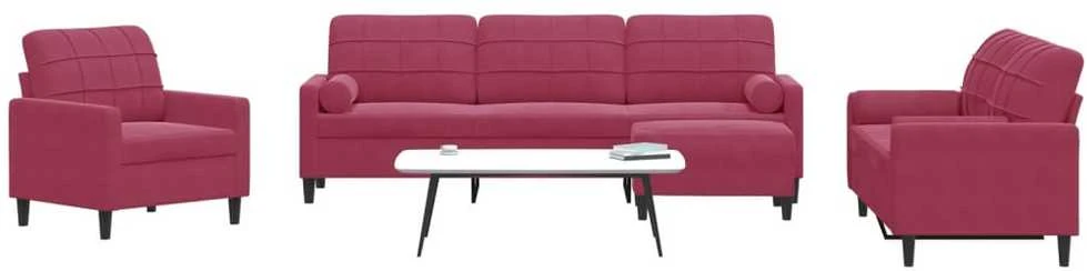 Sofa Sofos komplektas su pagalvėlėmis, 4 dalių, vyno, aksomas