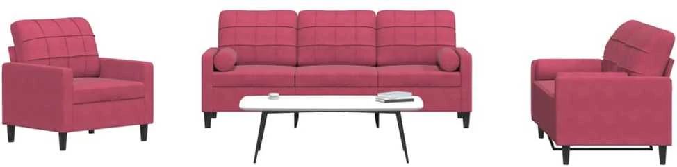 Sofa Sofos komplektas su pagalvėlėmis, 4 dalių, vyno, aksomas