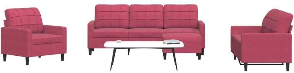 Sofa Sofos komplektas su pagalvėlėmis, 4 dalių, vyno, aksomas