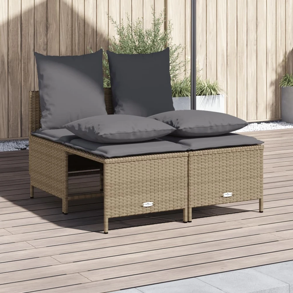 Lauko baldų komplektas Sofos komplektas su pagalvėlėmis, 4 dalių, smėlio, poliratanas