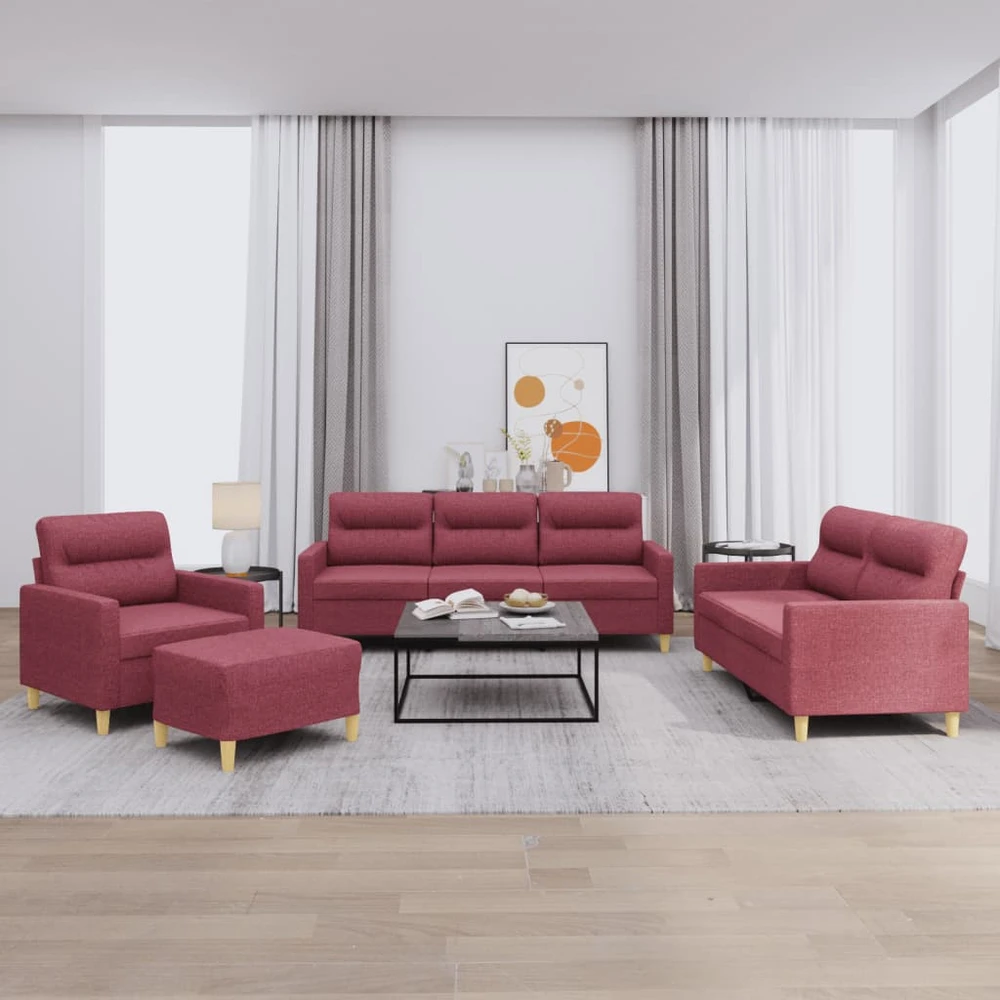 Sofa Sofos komplektas su pagalvėlėmis, 4 dalių, vyno, audinys