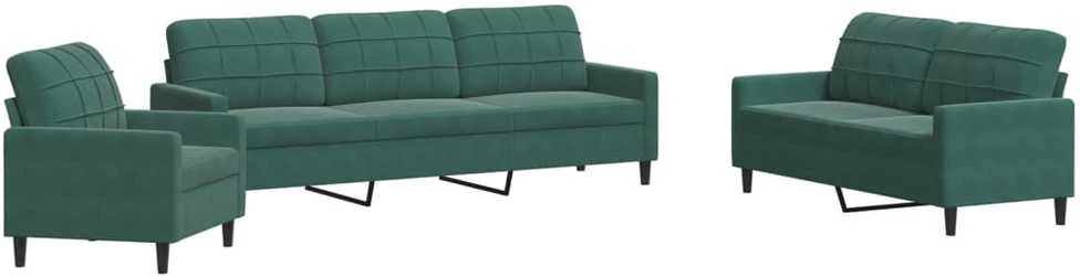 Sofa Sofos komplektas su pagalvėlėmis, 4 dalių, žalias, aksomas