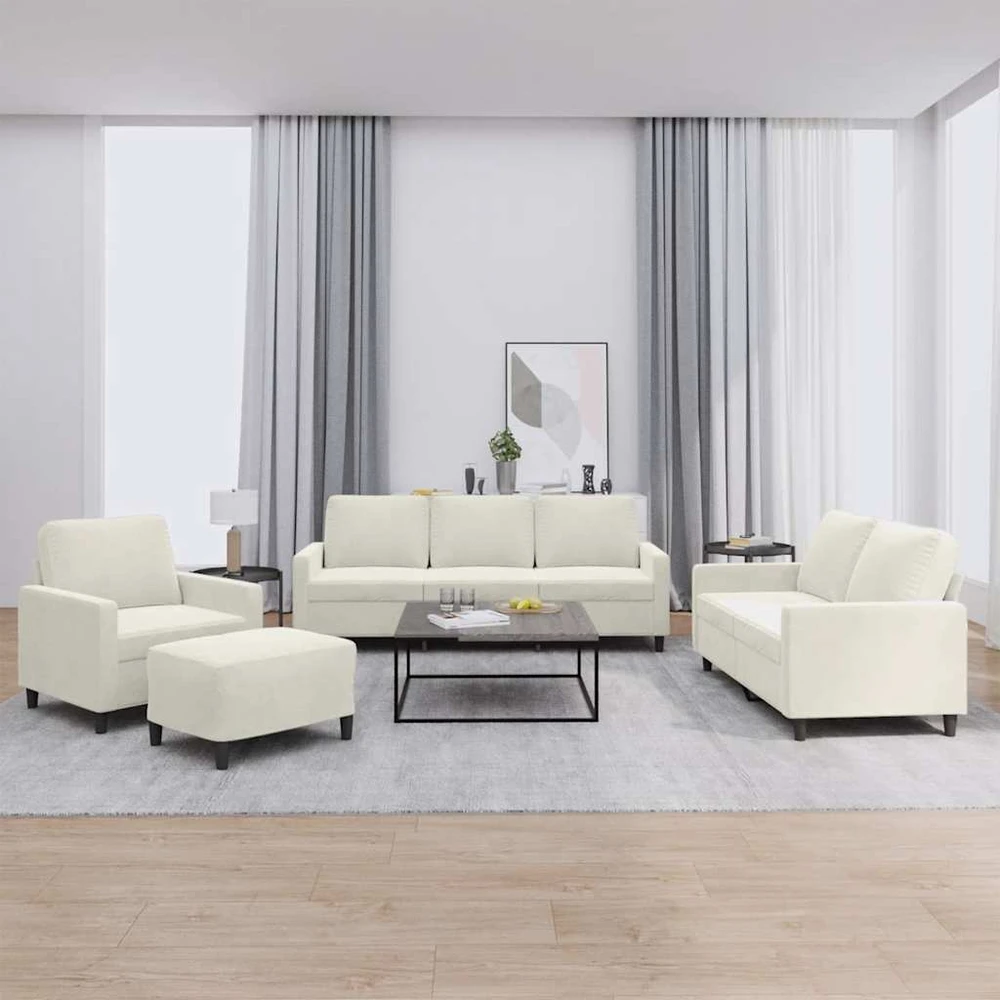 Sofa Sofos komplektas su pagalvėlėmis, 4 dalių, kreminis, aksomas