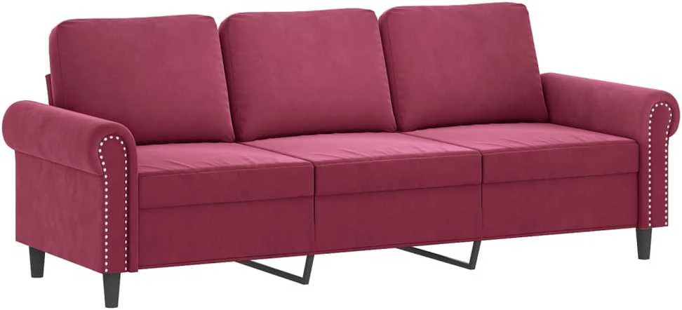 Sofa Sofos komplektas su pagalvėlėmis, 4 dalių, vyno, aksomas