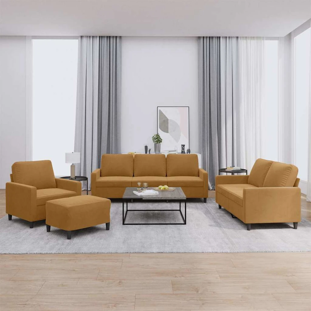 Sofa Sofos komplektas su pagalvėlėmis, 4 dalių, rudas, aksomas