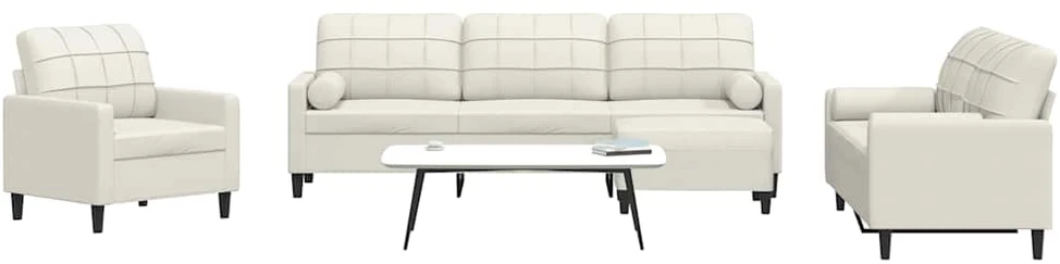 Sofa Sofos komplektas su pagalvėlėmis, 4 dalių, kreminis, aksomas