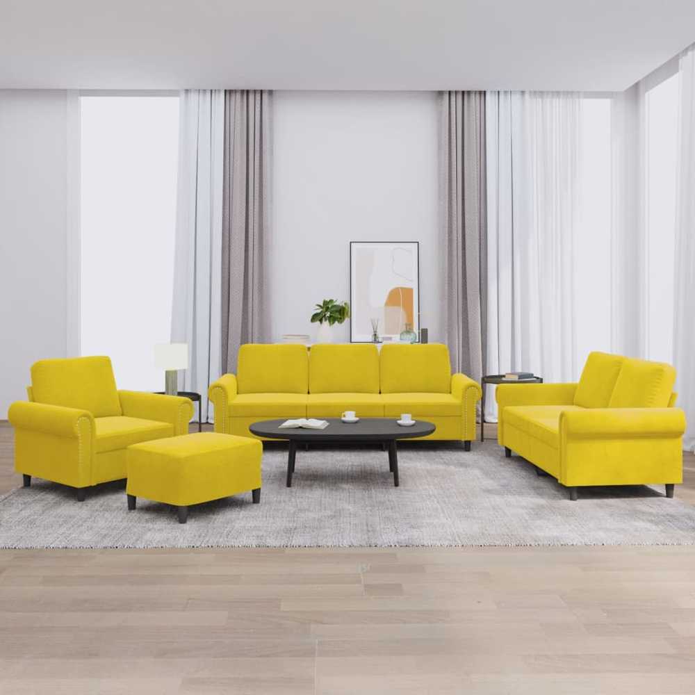 Sofa Sofos komplektas su pagalvėlėmis, 4 dalių, geltonas, aksomas